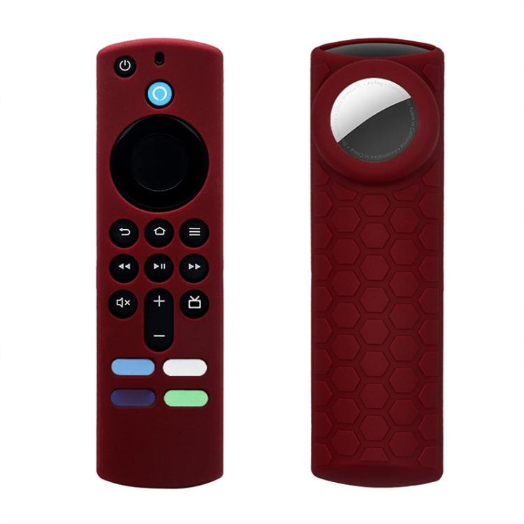 2pcs Remote Control Case For Amazon Fire TV Stick 2021 ALEXA 3rd Gen With Airtag Holder — Wine Red