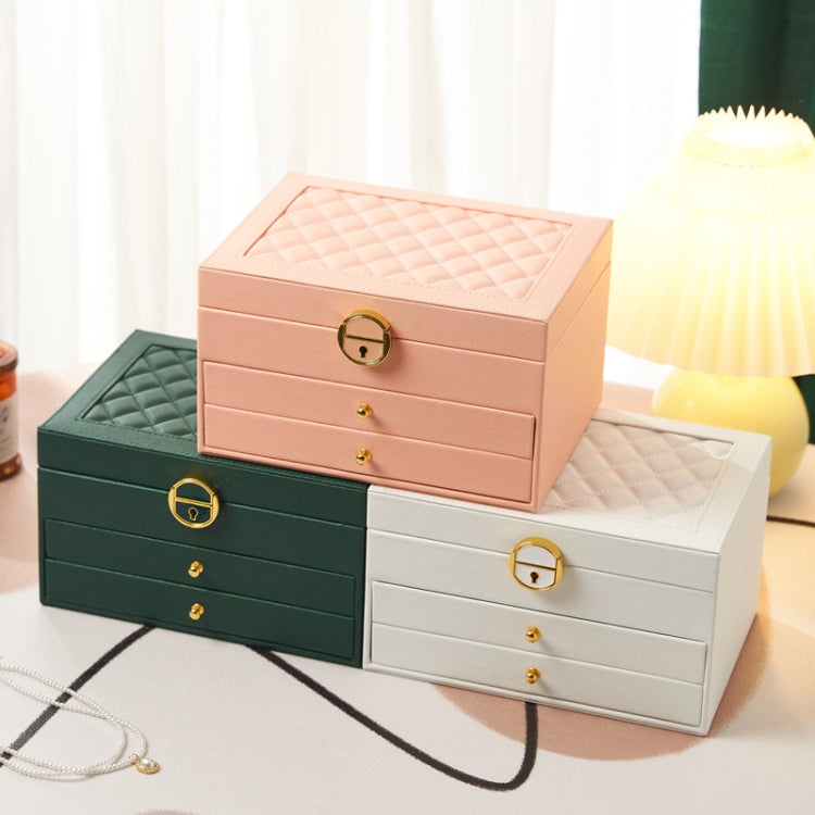 Diamond Pattern PU Leather Three-layer Drawer Jewelry Box Necklace Ring Jewelry Storage Box