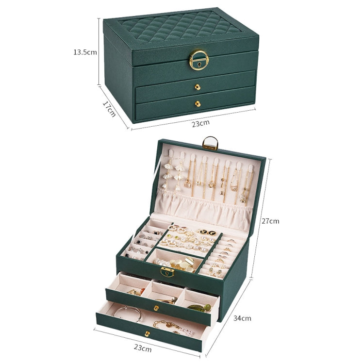 Diamond Pattern PU Leather Three-layer Drawer Jewelry Box Necklace Ring Jewelry Storage Box
