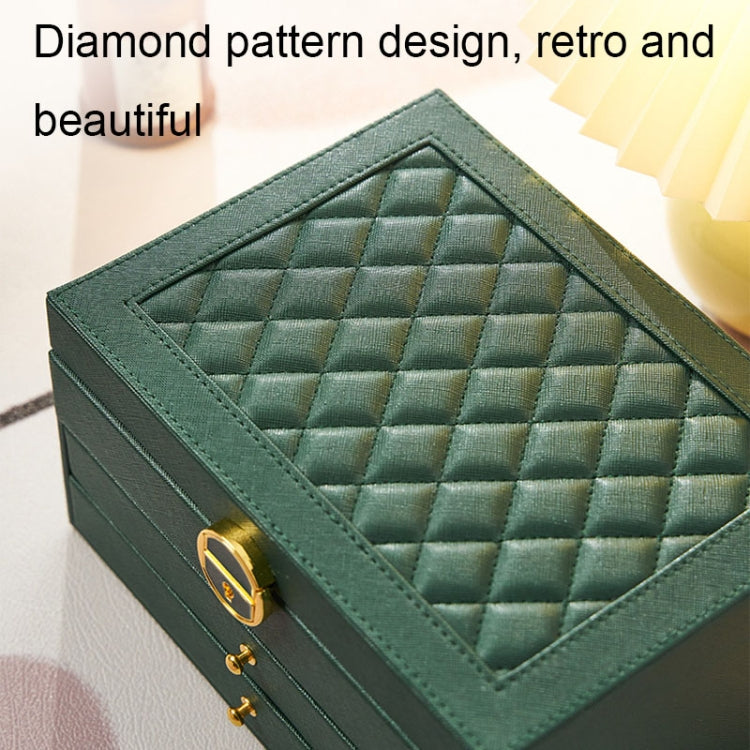 Diamond Pattern PU Leather Three-layer Drawer Jewelry Box Necklace Ring Jewelry Storage Box