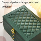 Diamond Pattern PU Leather Three-layer Drawer Jewelry Box Necklace Ring Jewelry Storage Box