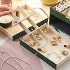 Diamond Pattern PU Leather Three-layer Drawer Jewelry Box Necklace Ring Jewelry Storage Box