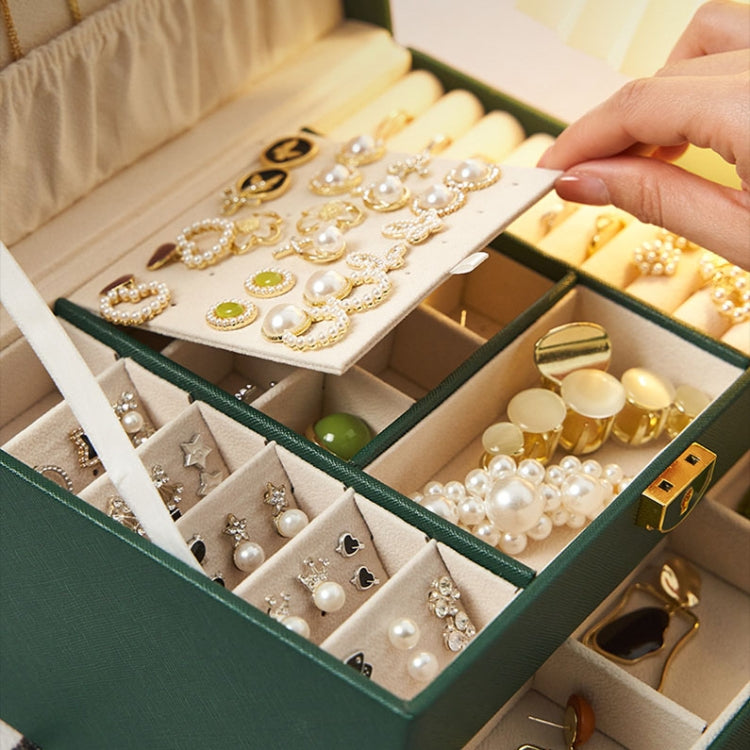 Diamond Pattern PU Leather Three-layer Drawer Jewelry Box Necklace Ring Jewelry Storage Box