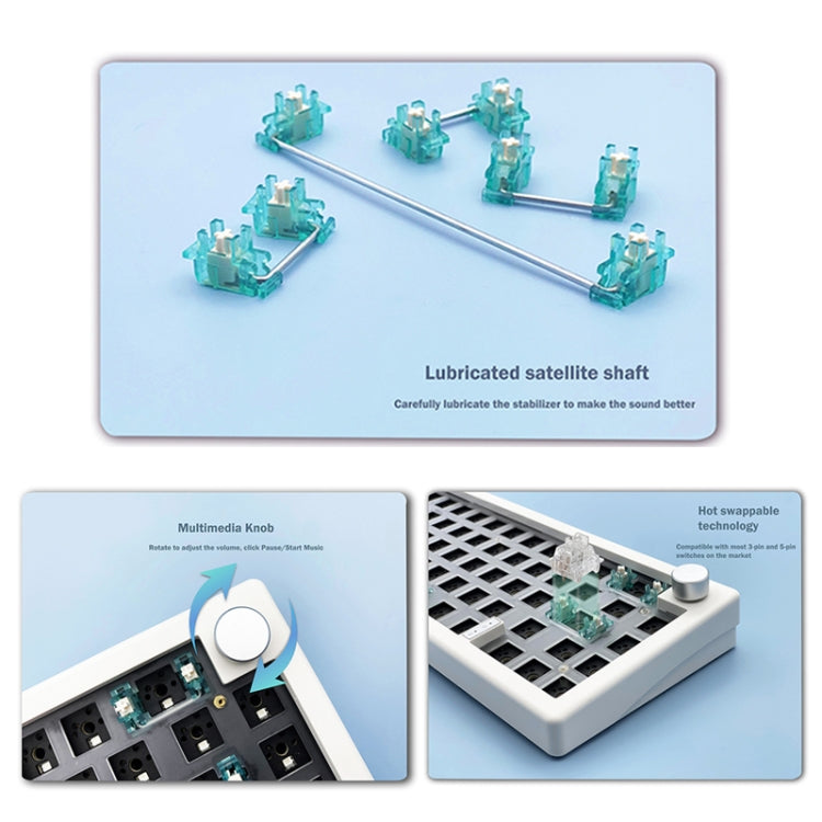 67 Keys Three-mode Customized DIY With Knob Mechanical Keyboard Kit Supports Hot Plug RGB Backlight
