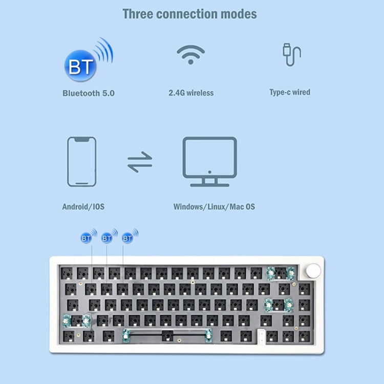 67 Keys Three-mode Customized DIY With Knob Mechanical Keyboard Kit Supports Hot Plug RGB Backlight