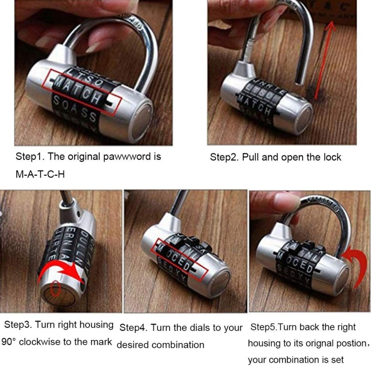 Medium 5-Digit Alphabet Wheel Combination Lock Closet Door Padlock — view 7
