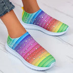 Spring and Autumn Rhinestone Flying Woven Women Sneakers Casual Breathable Shoes — view 62