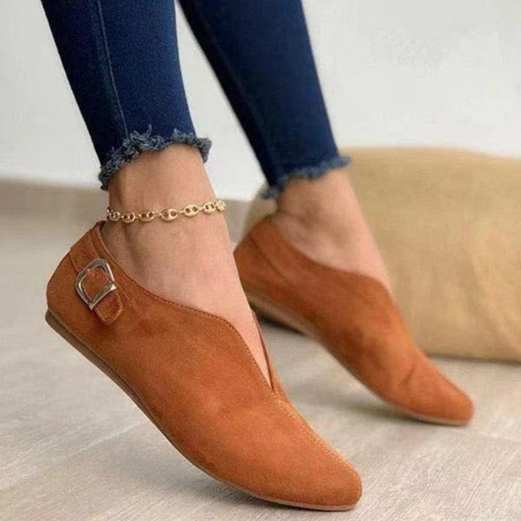 V-mouth Buckle Casual Suede Breathable Flat Shoes — view 32