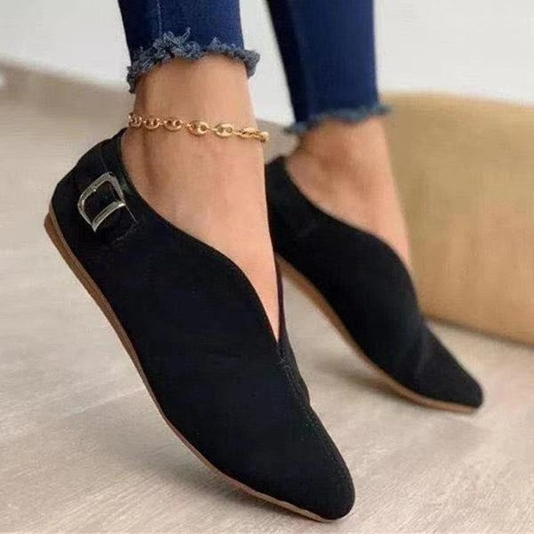V-mouth Buckle Casual Suede Breathable Flat Shoes — 40