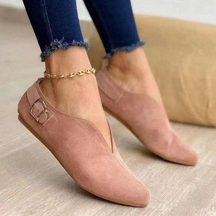 V-mouth Buckle Casual Suede Breathable Flat Shoes — view 17