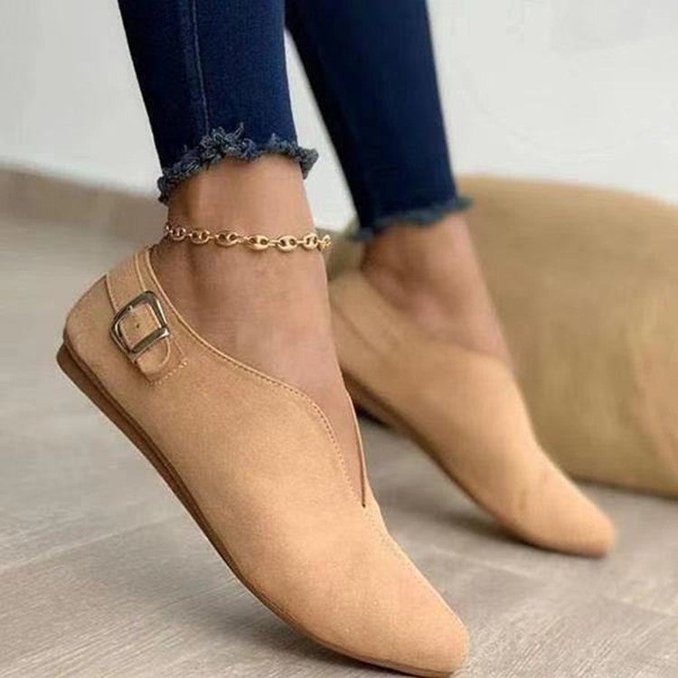 V-mouth Buckle Casual Suede Breathable Flat Shoes — view 27