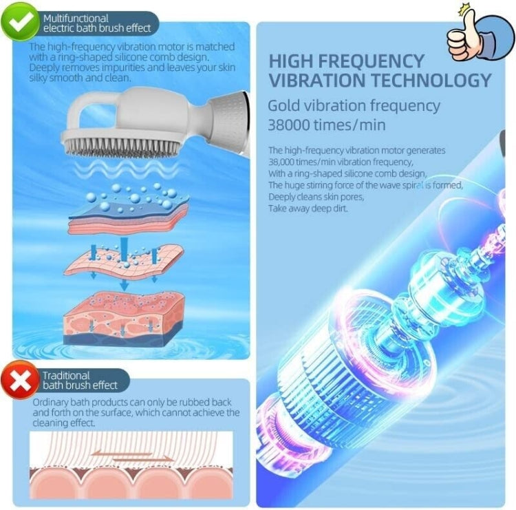 Electric Bath Brush Silicone Vibration Long-handled Back Spa Shower — view 6