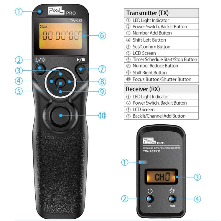 Pixel TW283 Shutter Wireless Delay Remote Control SLR Shutter Flasher