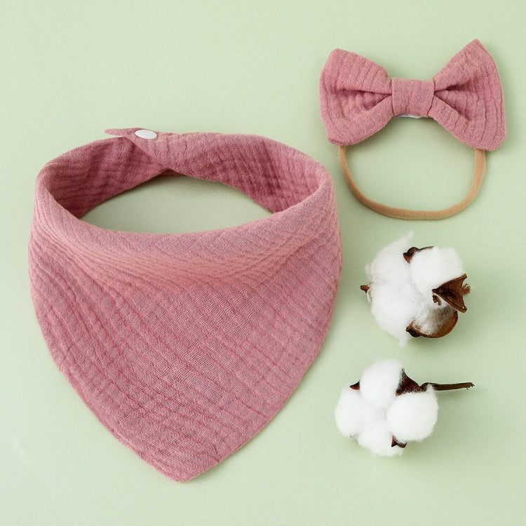Baby Cotton Gauze Drool Towel + Bow Hairband Set Baby Bibs — Light Pink