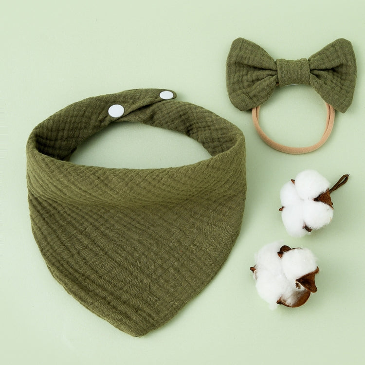 Baby Cotton Gauze Drool Towel + Bow Hairband Set Baby Bibs — Gray