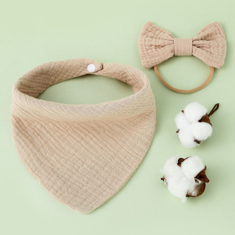 Baby Cotton Gauze Drool Towel + Bow Hairband Set Baby Bibs — Yellow