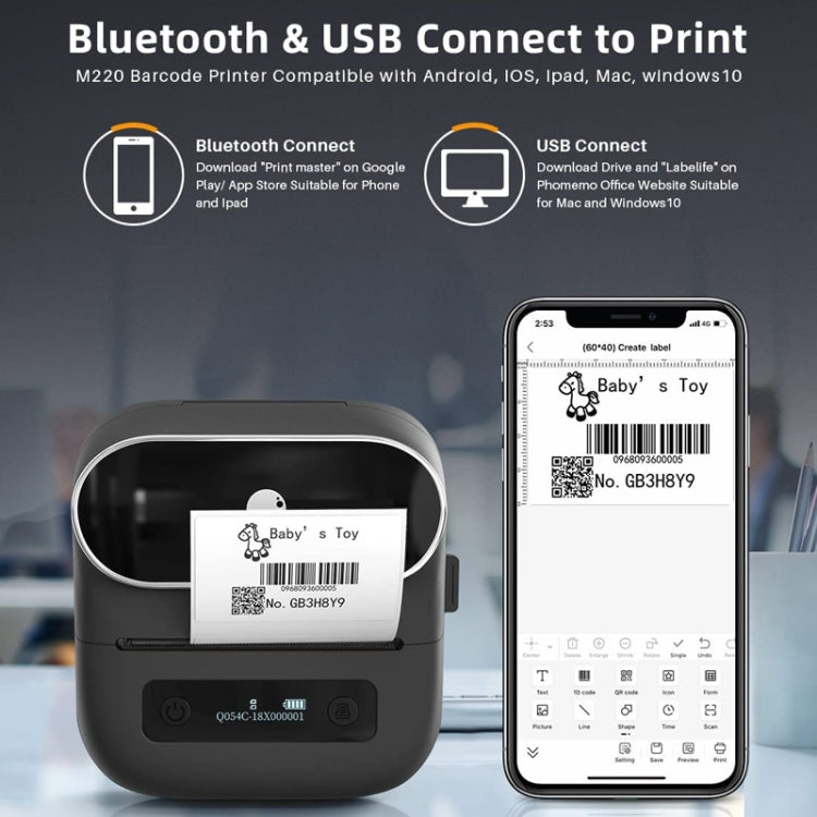 Phomemo M220 Jewelry Clothing Tags Bluetooth Thermist Strip Tag Printer