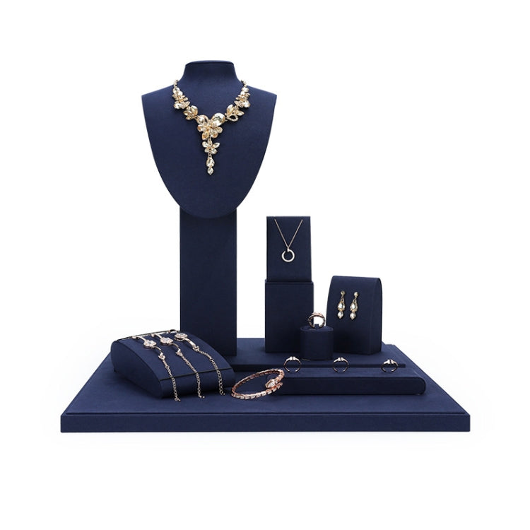 Jewelry Display Props Blue Microfiber Window Necklace Earring Ring Stand — Set 3