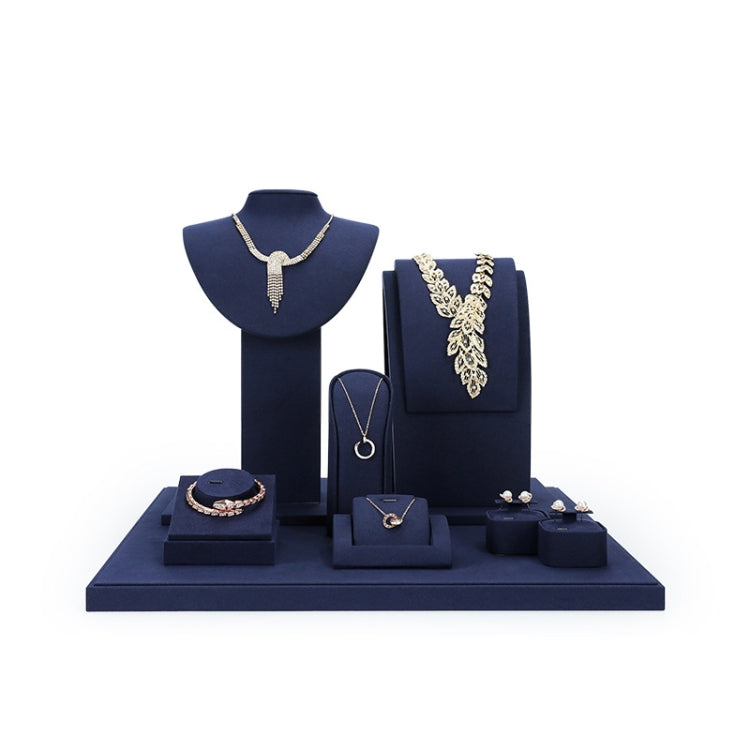 Jewelry Display Props Blue Microfiber Window Necklace Earring Ring Stand — Set 4