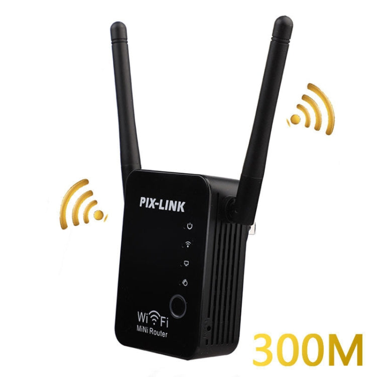 PIX-LINK 2.4G 300Mbps WiFi Signal Amplifier Wireless Router Dual Antenna Repeater — UK Plug