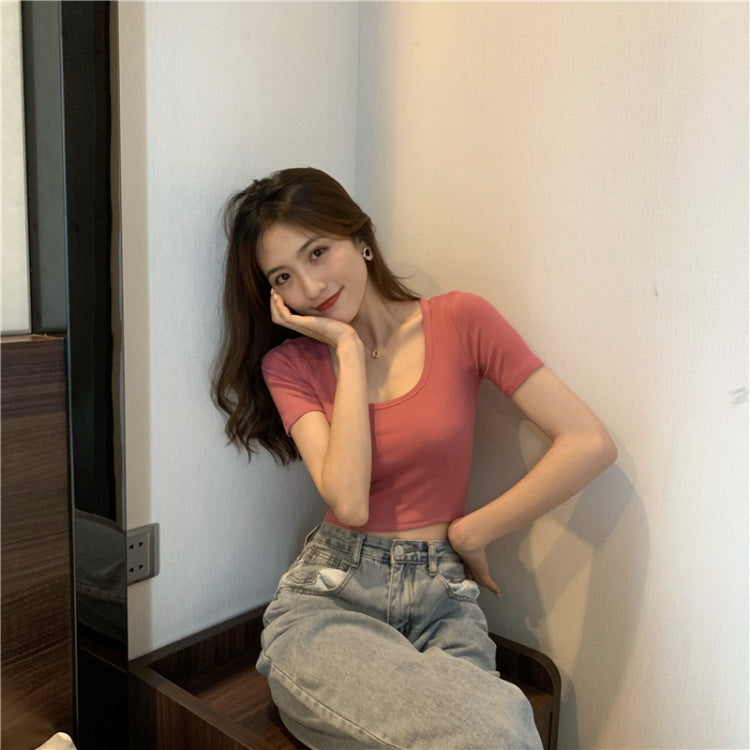 Square Neck Slim Crop Top Summer Short Sleeve Bottoming Shirt — view 9