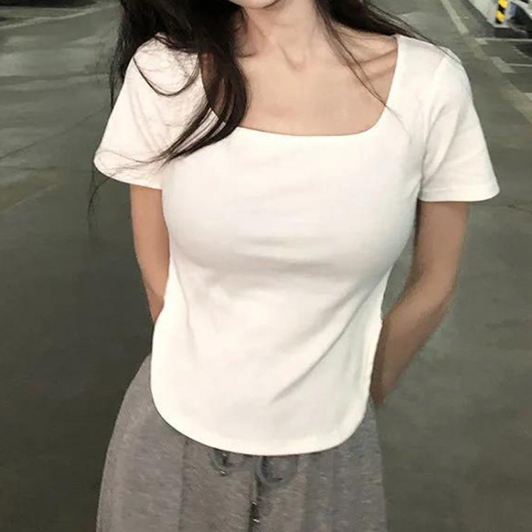 Summer Big U-neck Babes Look Thin Slim Fit Irregular Top — XXL