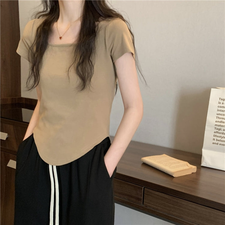 Summer Big U-neck Babes Look Thin Slim Fit Irregular Top — Pink