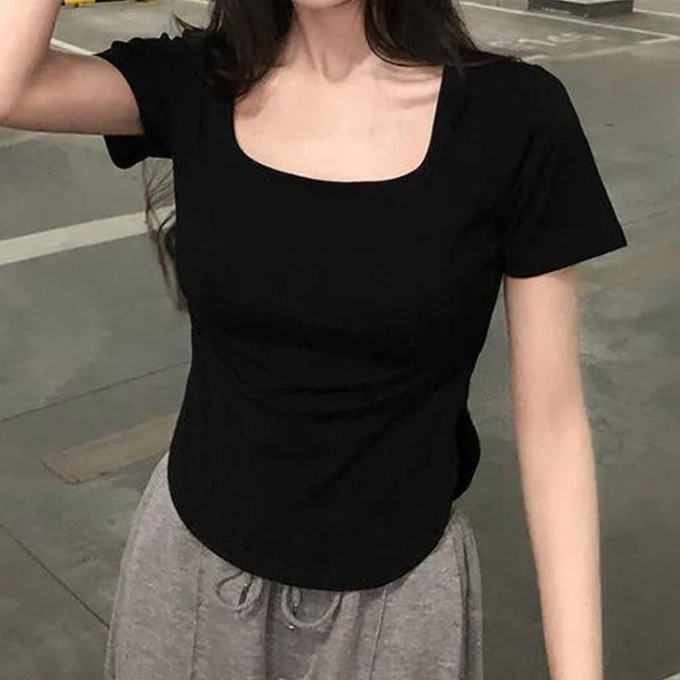 Summer Big U-neck Babes Look Thin Slim Fit Irregular Top — L