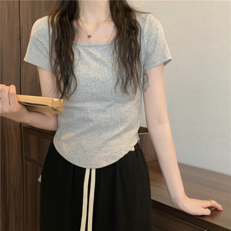 Summer Big U-neck Babes Look Thin Slim Fit Irregular Top — view 24