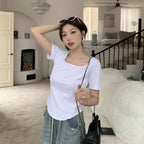 Summer Big U-neck Babes Look Thin Slim Fit Irregular Top — view 30