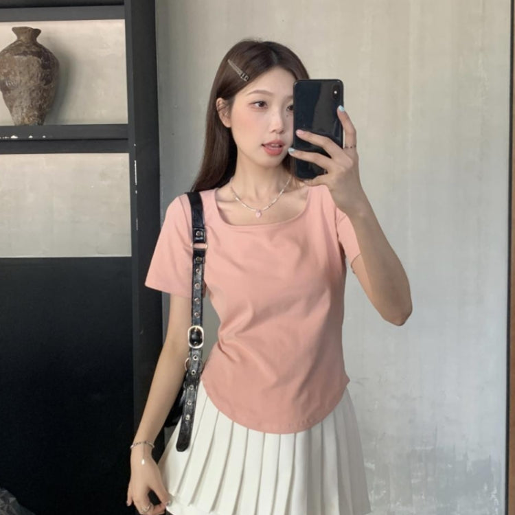 Summer Big U-neck Babes Look Thin Slim Fit Irregular Top — view 31