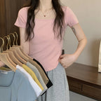 Summer Big U-neck Babes Look Thin Slim Fit Irregular Top — view 32