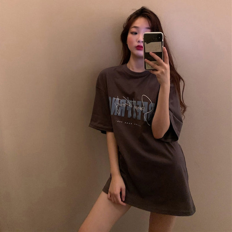 Spring and Summer Retro Print Mid-length Loose Short-sleeved Top T-shirt — view 14