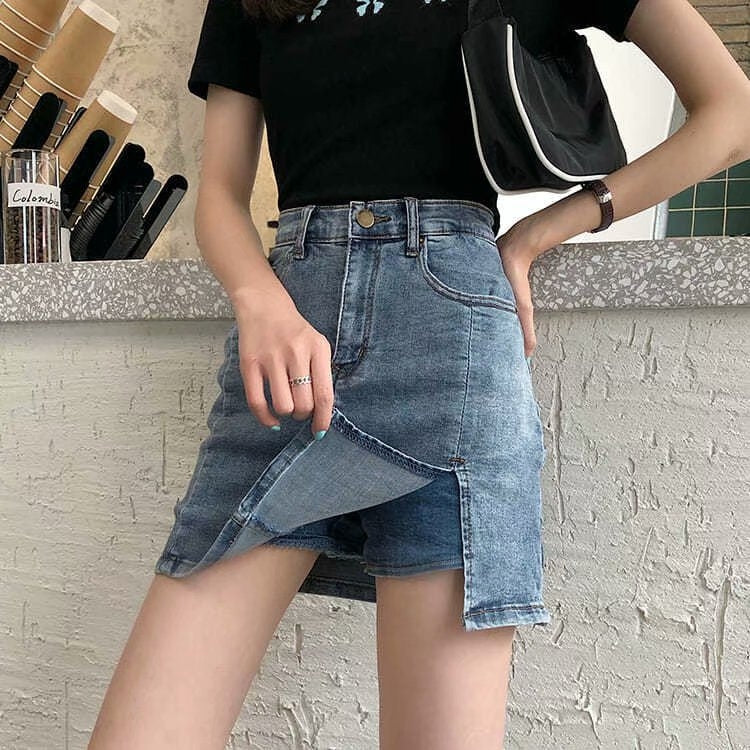 Summer Tight-fitting High-waisted A-line Slim Skirt With Splits — XXL