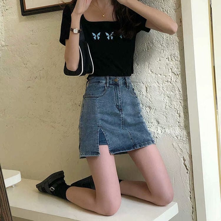 Summer Tight-fitting High-waisted A-line Slim Skirt With Splits — view 8