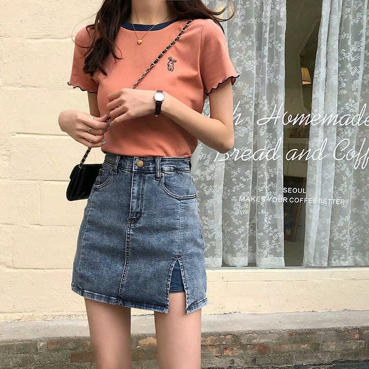 Summer Tight-fitting High-waisted A-line Slim Skirt With Splits — view 9