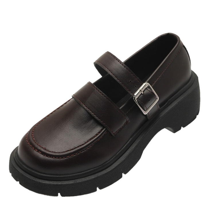 Women Leather Shoes Round Toe Mary Janes Shoes Girls Student School Shoes — Black
