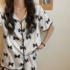 Women Ice Silk Pajamas Thin Short Sleeve Shorts Silk Set — XXL