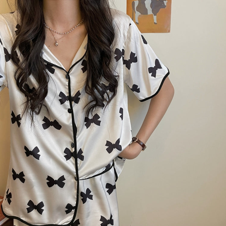 Women Ice Silk Pajamas Thin Short Sleeve Shorts Silk Set — XXL