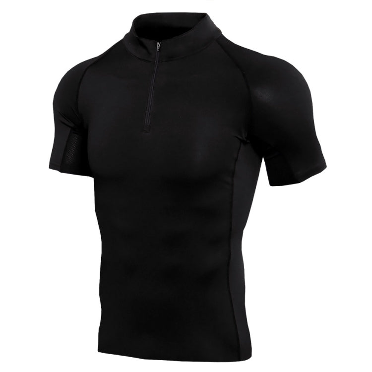 Mens Short Sleeve Quick Dry Gym Wear Fitness Clothing With Zipper Neck — M