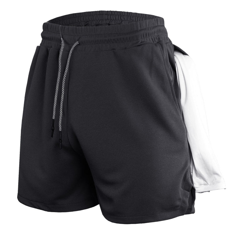 Mens Quick Dry Athletic Shorts Single Layer 5 / 10 Pants With Towel Hanging — Dark Gary