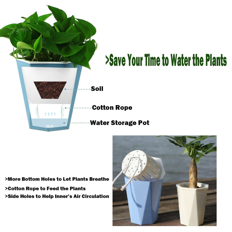 Diamond-shaped Automatic Water-absorbing Lazy Flower Pot Green Plant Plastic Pot — Pink