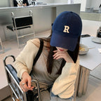 Large Cap Size Duck Tongue Hat R Labeled Letter Soft Top Baseball Caps — view 3