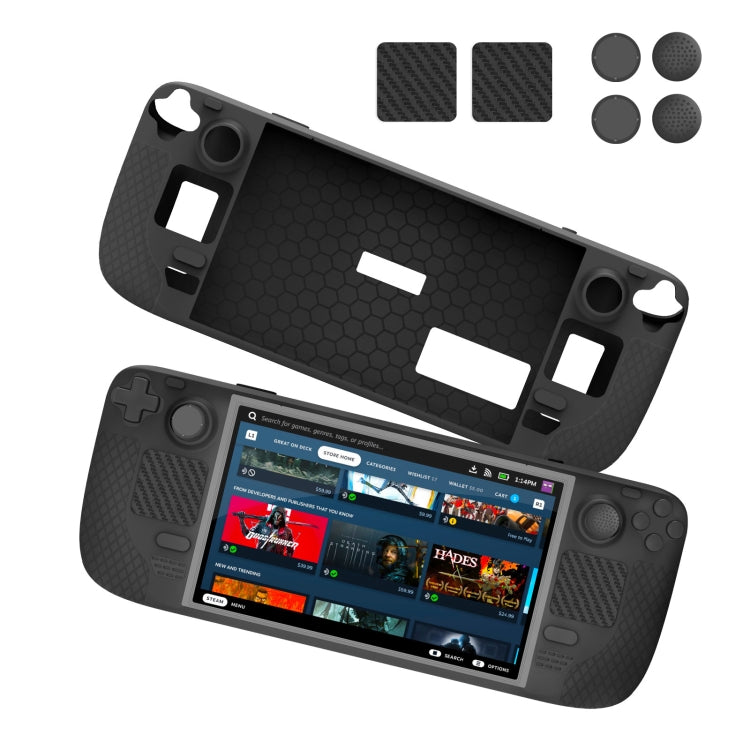 JYS JYS-SD011 For Steam Deck 7pcs/set Host Silicone Case With Joystick Cap+Touch Board Sticker Set — Red
