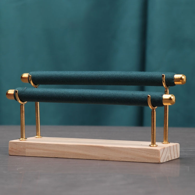Removable Solid Wooden Base Ring Display Metal Stand Sponge Bar Ring Storage Rack — Two Layers Gray