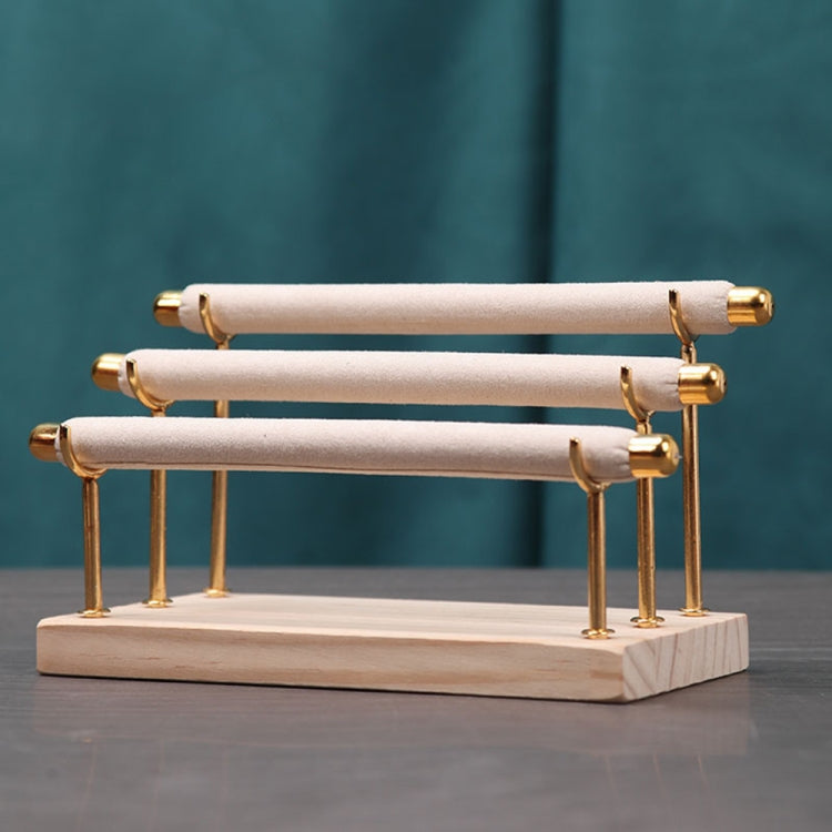 Removable Solid Wooden Base Ring Display Metal Stand Sponge Bar Ring Storage Rack — Two Layers Green