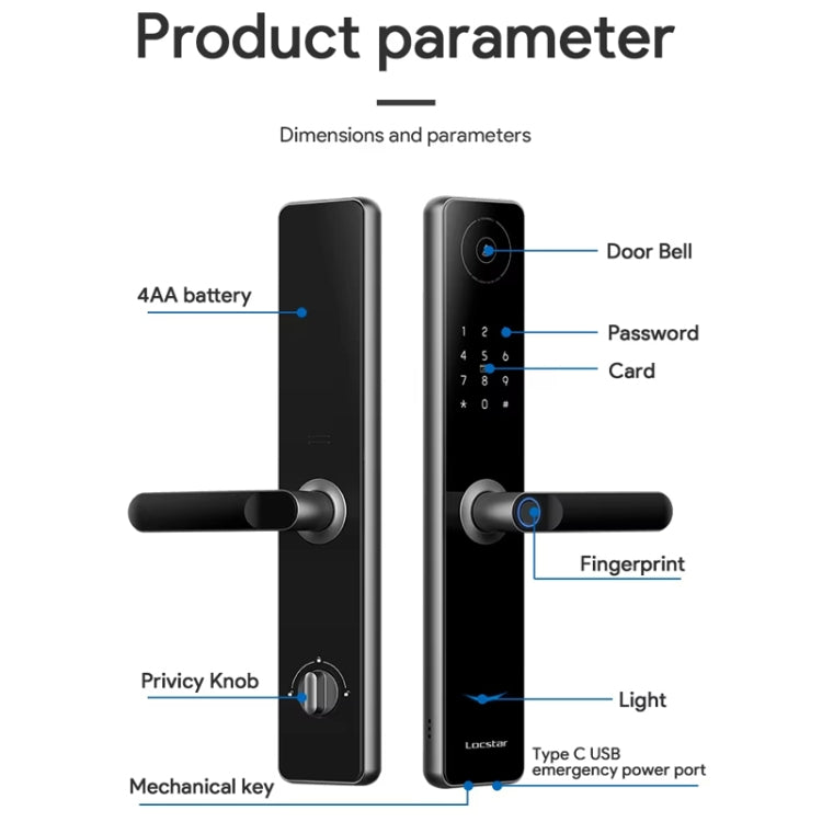 A60 Smart Fingerprint Password Door Lock With Doorbell