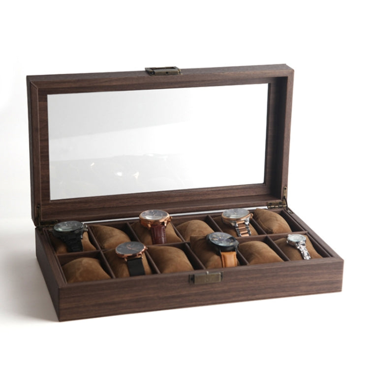Wood Grain Leather Watch Display Box Watch Storage Case Jewelry Box — 12 Digit Long