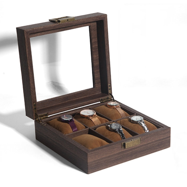 Wood Grain Leather Watch Display Box Watch Storage Case Jewelry Box — 6 Digit Square