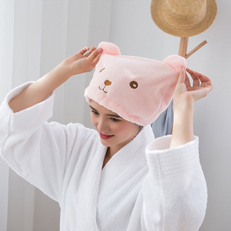 Cartoon Bear Thickened Coral Velvet Hair Drying Cap Strong Water-absorbent Quick-drying Turban — Blue